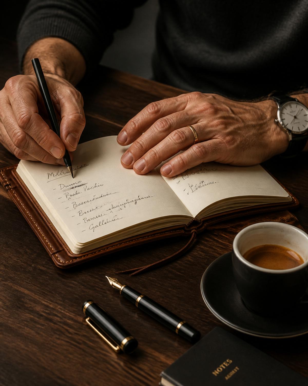 Handwritten notebook and fountain pen