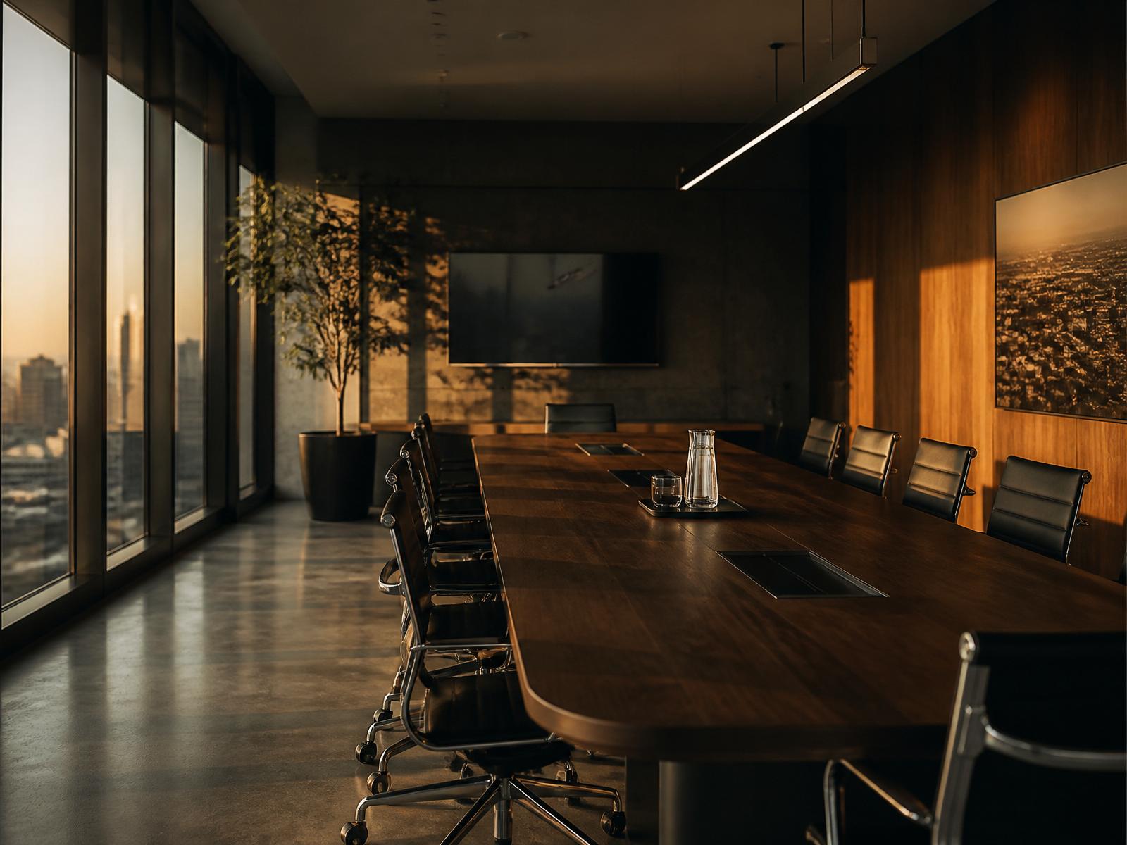 A modern Johannesburg boardroom at golden hour